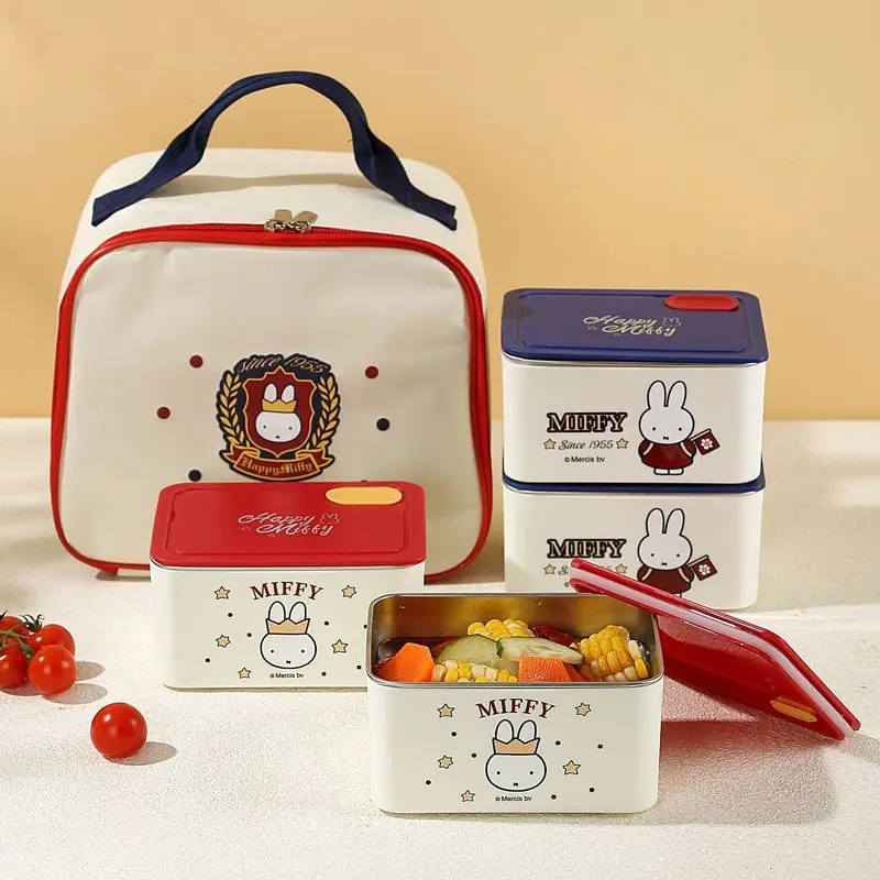 Miffy Stainless Steel Thermal Insulation Lunch Box Square Cover Band Student Office Worker Dining Box Suit Cartoon Lunch Lovely