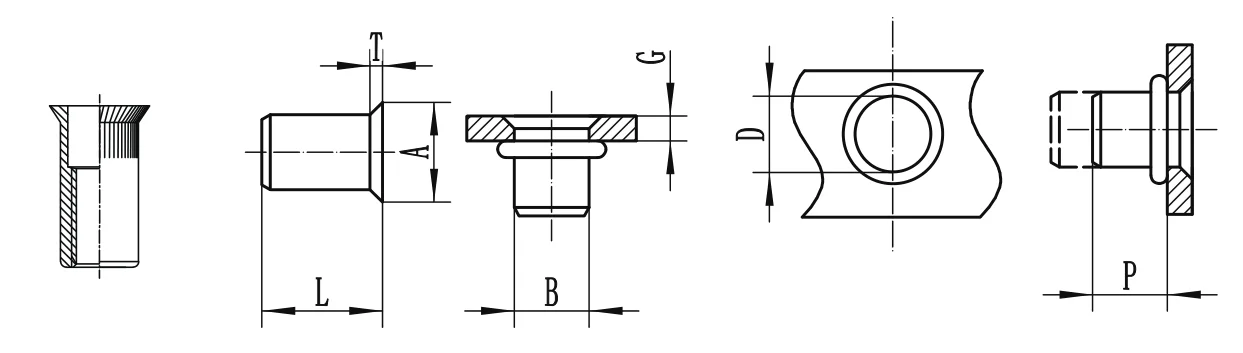 10/20 Stück Edelstahl Nietmuttern Senkkopf Flachkopf Set Muttern Einsatzmutter Gewinde M3 M4 M5 M6 M8 M10 Nietmuttern – Detail 2