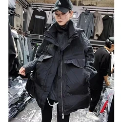 Fashion Big Pocket Vest Women Autumn Winter New Down Cotton Waistcoat Loose Coat Tide Sleeveless Jacket Stand Collar Outerwear