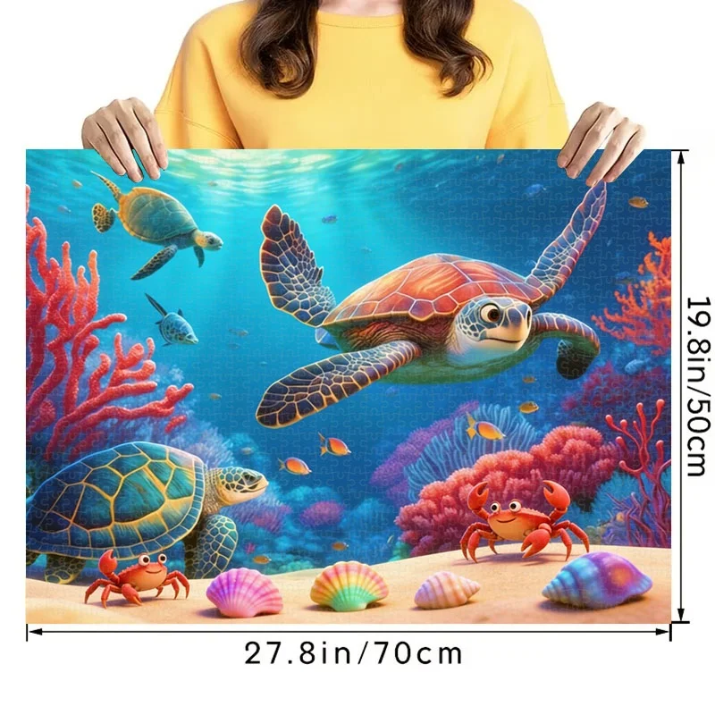 海の生き物、カメ、カニ、サンゴをフィーチャーした海をテーマにしたパズル1000ピース。 高難易度ポータブルDIYパズルマ