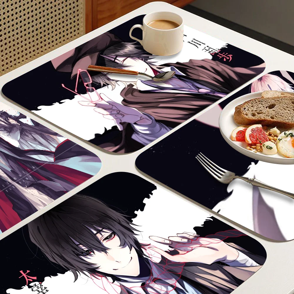 Bungo Stray Dogs Osamu Dazai Kitchen Draining Mat Non-slip Drain Dish Mats Coffee Pad Heat Resistant Dinnerware Dustproof Pads