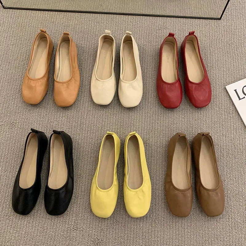 2024 Summer Red Yellow New Women Flat Shoes Fashion Candy Color Ladies Round Toe Shallow Slip On Ballet Flats Soft Ballerinas