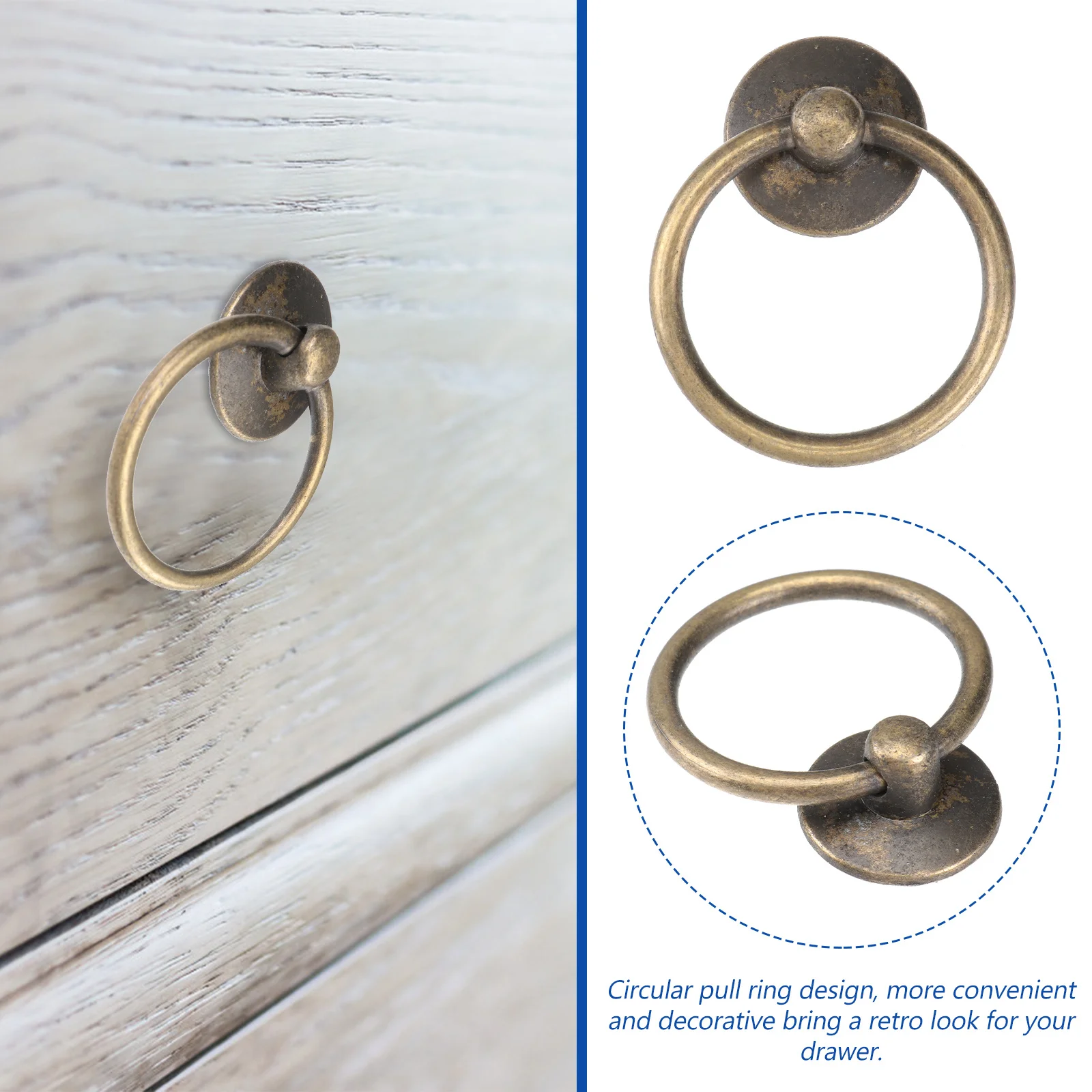 

12Pcs Black Jewelry Box Knob Circular Pull Ring Zinc Alloy Iron Durable Retro for Cabinet Drawer Dresser Wardrobe Furniture