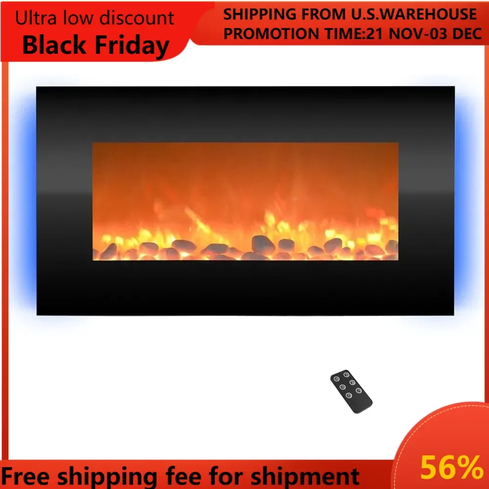 Electric Fireplace - 30 Inch Wall Mounted Fireplace - 13 Backlight Colors and Remote Controlled LED Flames, Heat, and Brightness