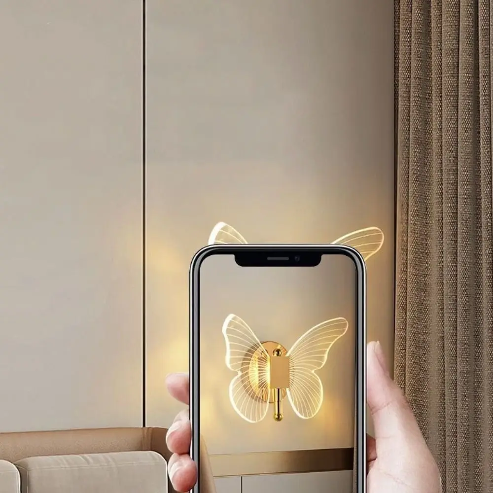 Borboleta conduziu a lâmpada de parede interior moderno metal acrílico 110v-220v com fio lâmpada de parede tricolor ajuste cabeceira luz de parede arandelas