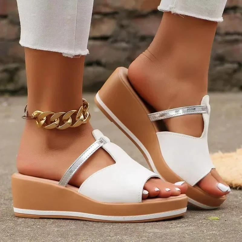 New Open Toe Women's Wedge Sandals White Summer Fashion Breathable Comfortable Sandals Woman Buckle Female Footwear Woman Shoes image 2