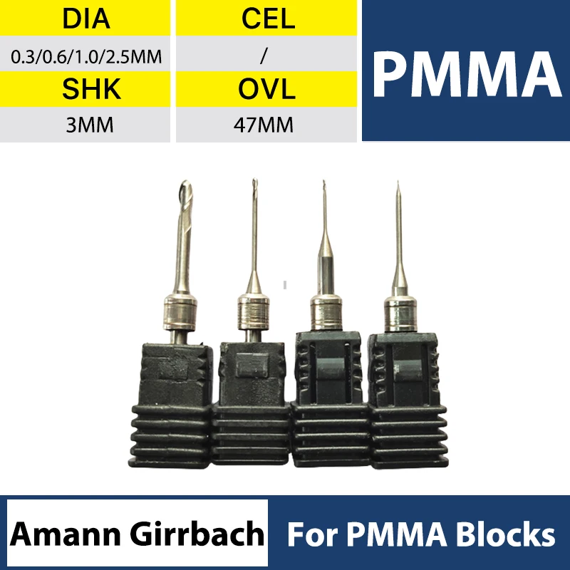 Cad Cam Drill Amann Girrbach PMMA Milling Burs Tools Cutters For PMMA Blocks