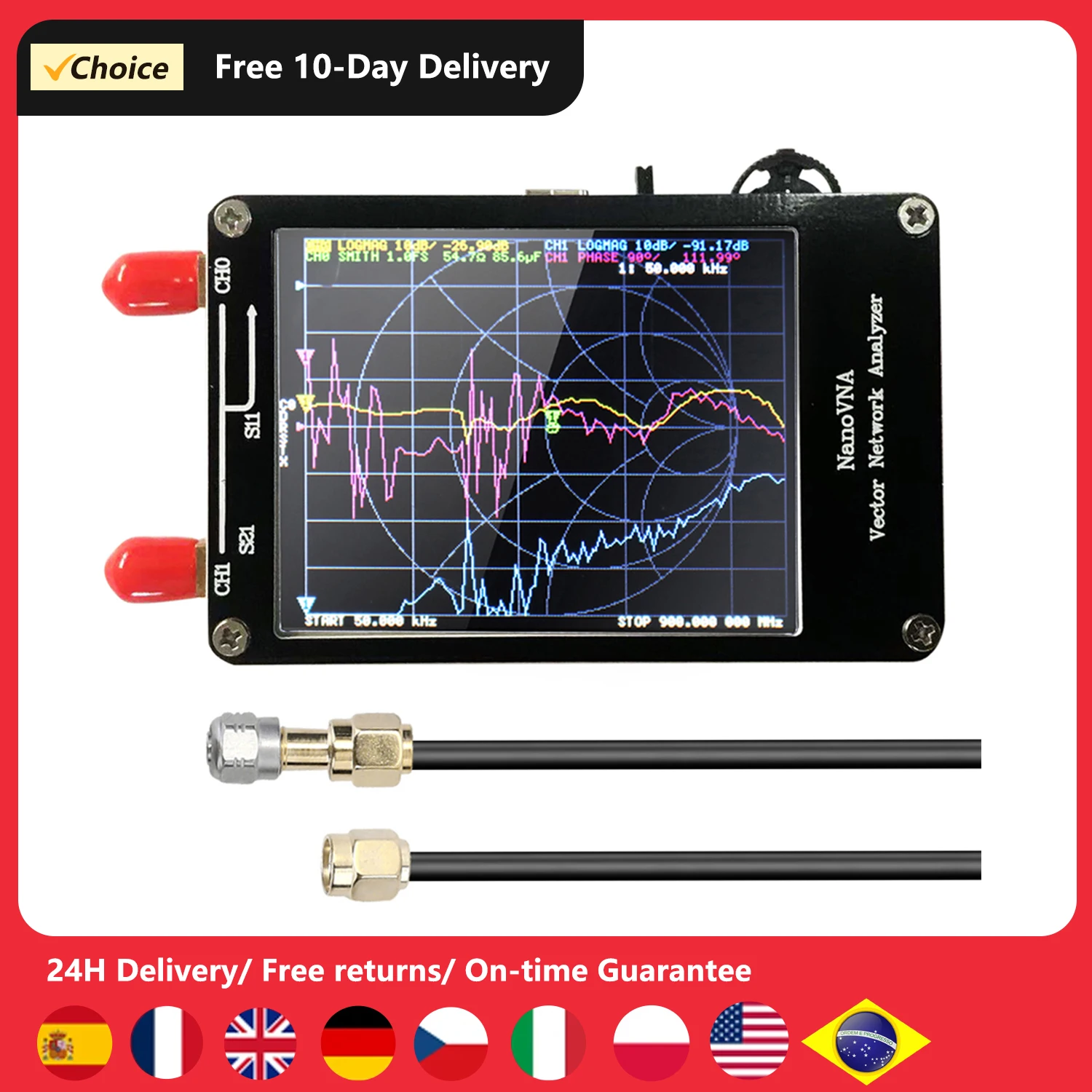 MR:Elikliv「最新進化版」アンテナネットワー クアナライザNanoVNA 50KHz-1.5GHz 2.8インチ