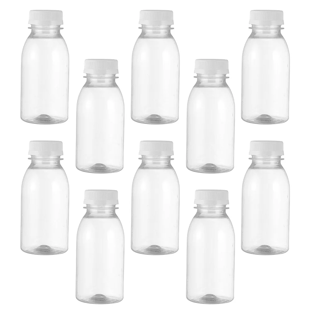 

10 Pcs Transparent Plastic Milk Bottles Transparent Milk Bottles Durable Reusable Beverage Containers Juices Yogurt
