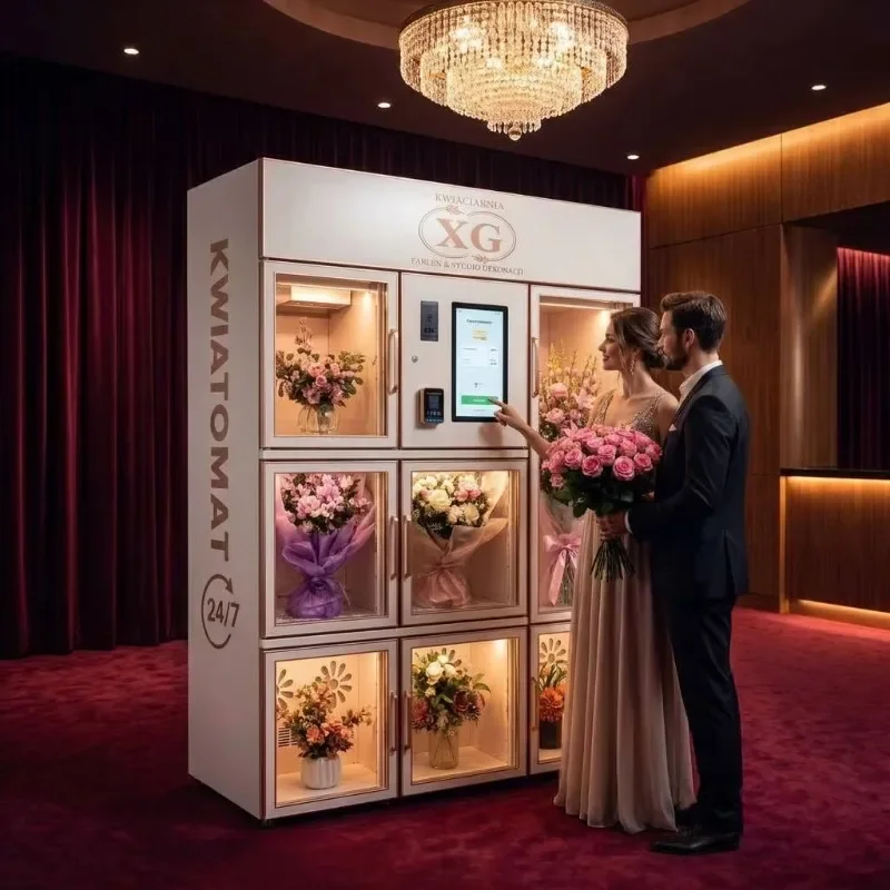 Custom Flower Vending Machine Refrigerated Cabinet Self Service Touchscreen Vending Kiosk For Street Retail