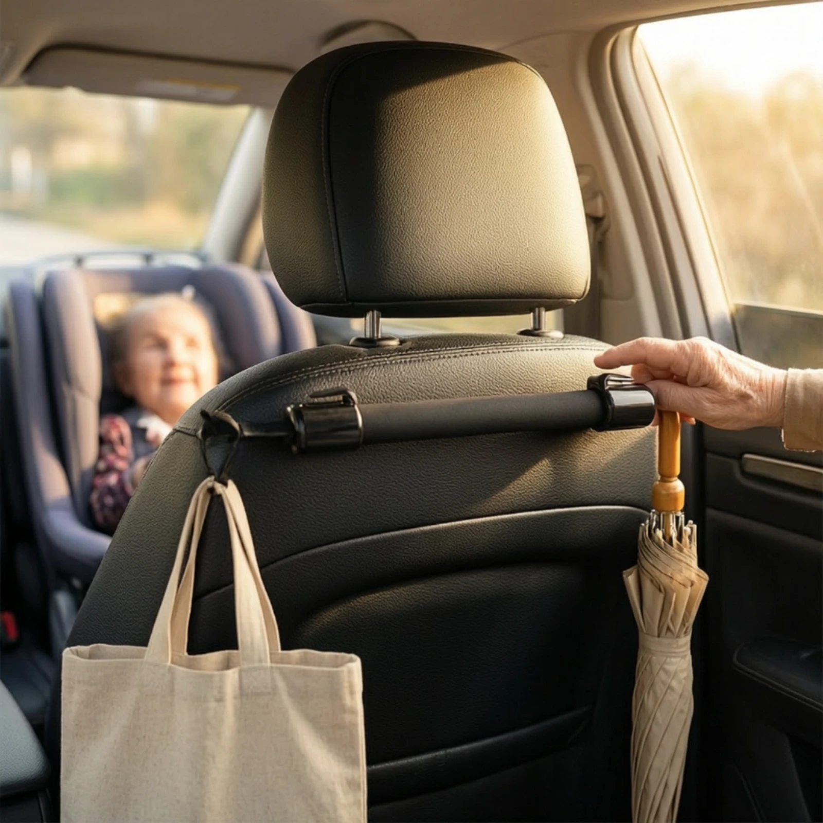 Car Seat Back Handle with Hook Easy to Install Car Headrest Hanger Headrest Grab Handle Universal Grip Long-Lasting