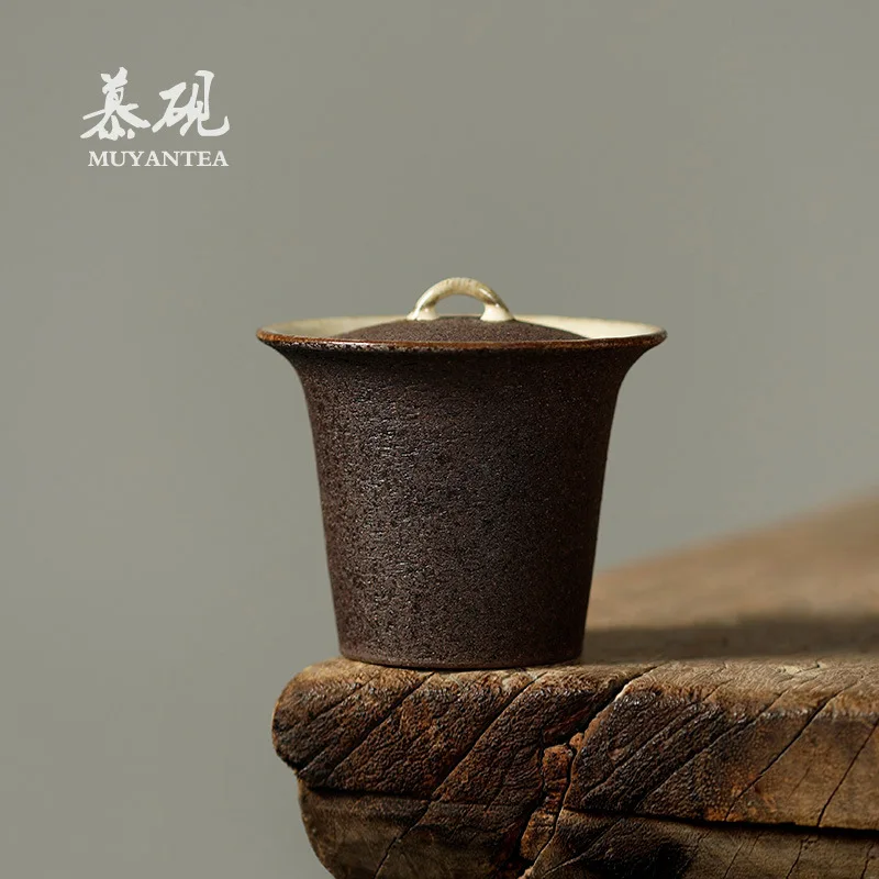 

Mu Yan Japanese-Style Handmade Tea Cup, Handcrafted Shino Ware Rock Clay Main Brewing Vessel, Creative Wabi-Sabi Style Gaiwan