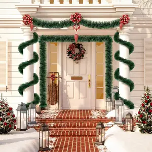 إكليل بهرج عيد الميلاد Sggvecsy، زينة شجرة عيد الميلاد، تويست معدني، سقف معلق، أخضر وأبيض، 50.2 قدم أعلى 6 مبيعات زخرفة سقف عيد الميلاد - No3