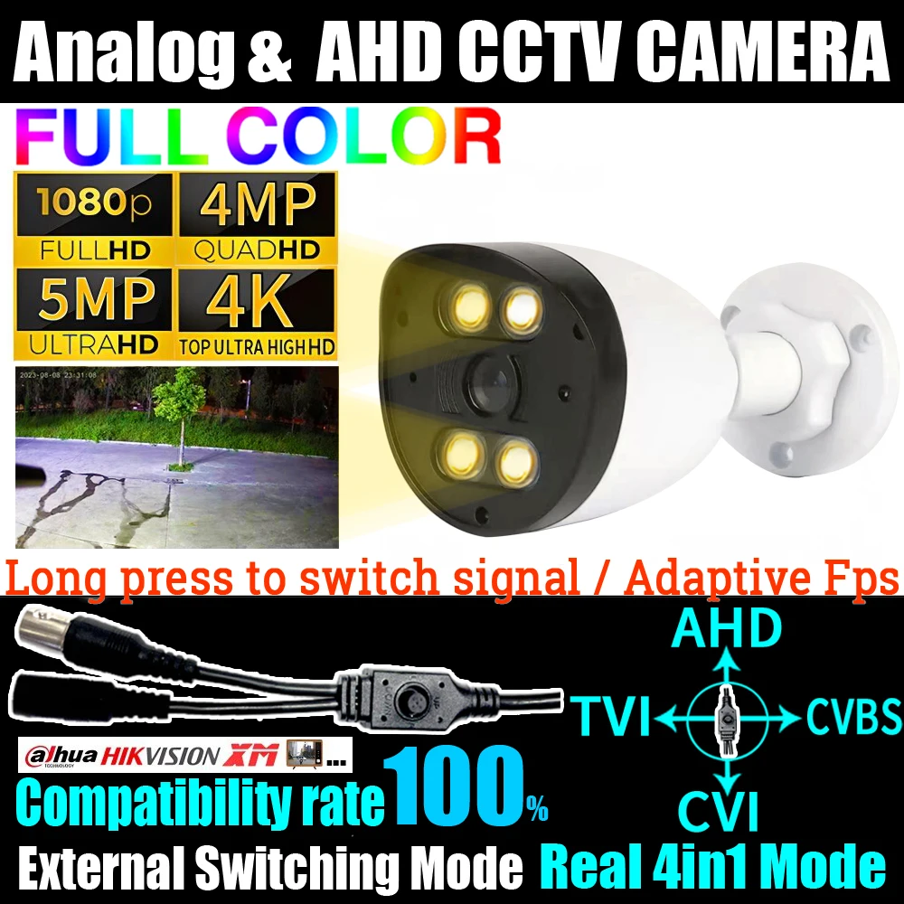 

5000TVL Analog AHD 5MP 0.001Lux 1080P Full Color Camera CCTV Auto Luminous HD 4MP 8MP TVI/CVI 4in1 OSD Cable HD Outdoor Monitor