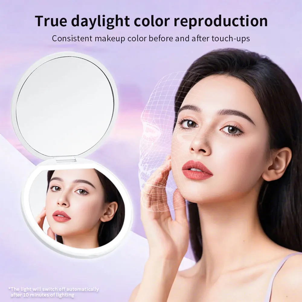 Design de impressão de desenho animado de Halloween, mini espelho de maquiagem portátil com espelho de maquiagem dobrável leve com ampliação 2x mão compacta