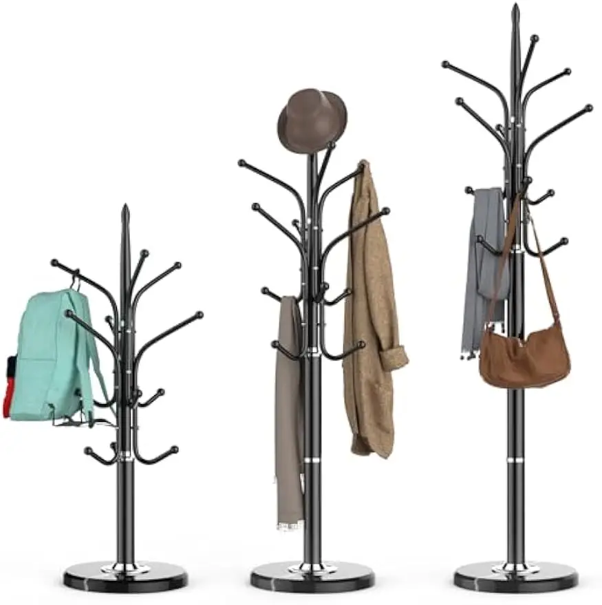 

Freestanding Heavy Duty Coat Rack with Marble Base, 12 Hooks, Adjustable Sizes for Entryway, Bedroom, Office