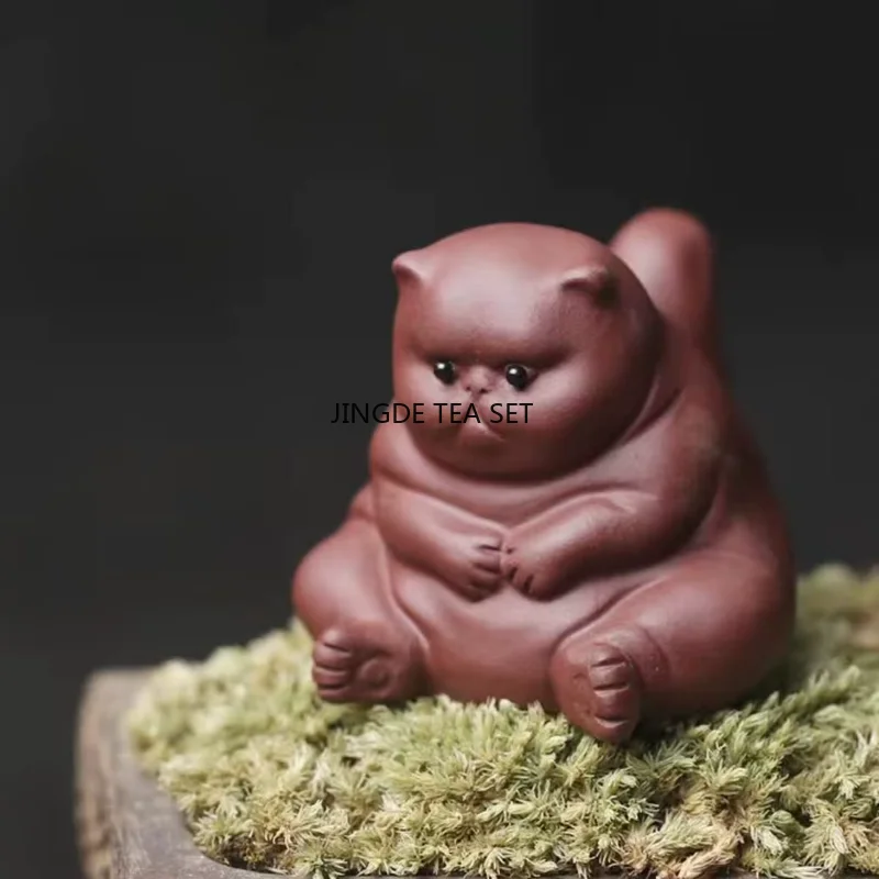 1pcs Cute resin Tea Pet Angry Cat Statue Kung Fu Tea Pet Gift Tea Table Small Ornament Desktop decoration accessories