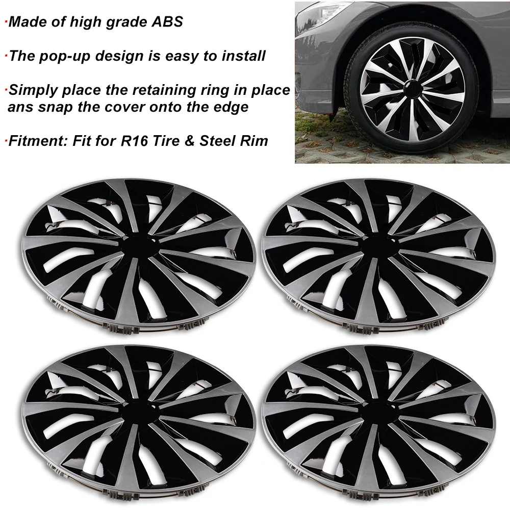 Styling Hubcaps Sliver Wheel Rim Cover Car Accessories Racing Decoration DIY Replacement 16 Inch 4pcs/set Exterior Accessories