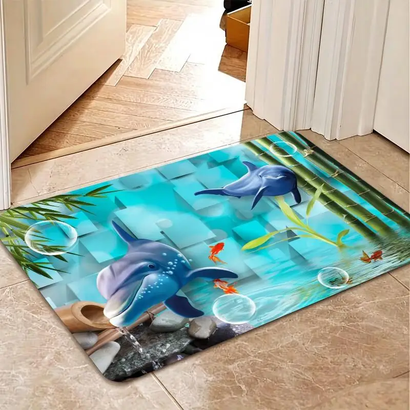 1 Piece Underwater Dolphin Bamboo Door Mat, Soft Comfortable, All Season Use, lightweight Easy to Clean, Entrance, Bathroom, balcony, Laundry Area Indoor Outdoor