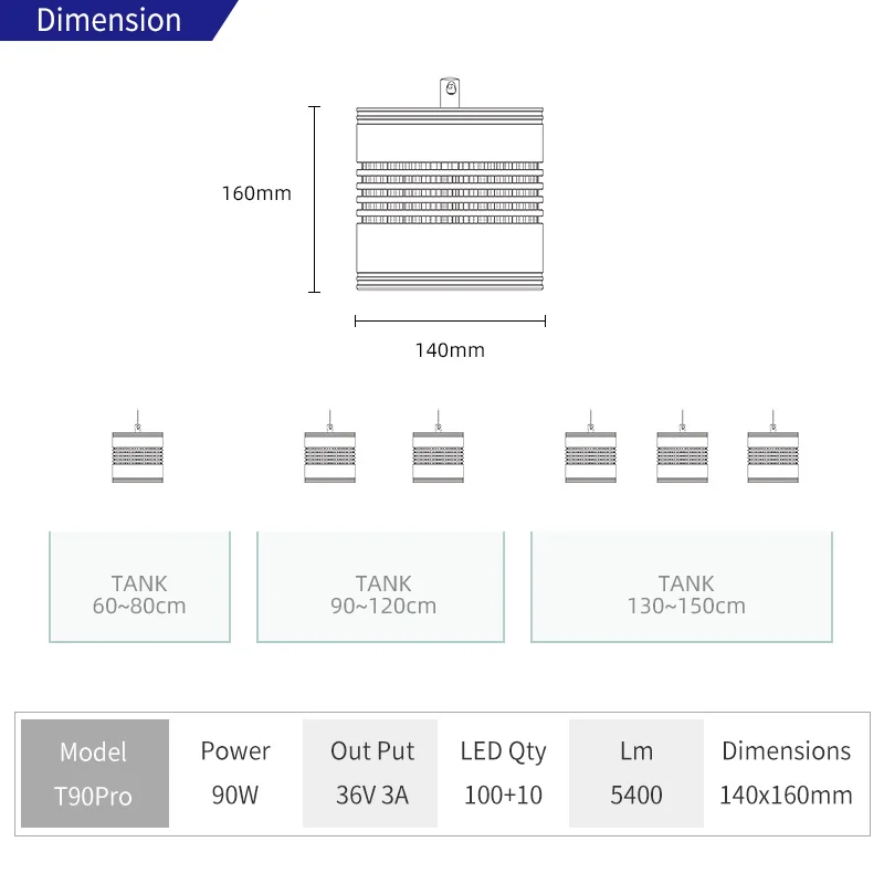 ZXY Week Aqua T90 Pro ملحقات حوض السمك Led نبات الطيف الكامل تنمو ضوء نباتات Chihiros Aquascape أضواء حوض السمك #6
