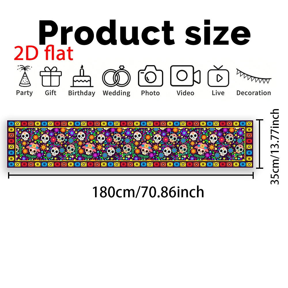 Sugar Skull Table Runner Day of the Dead Floral Print Dining Table Decor Mexican Fiesta Halloween Party Holiday Home Ornament