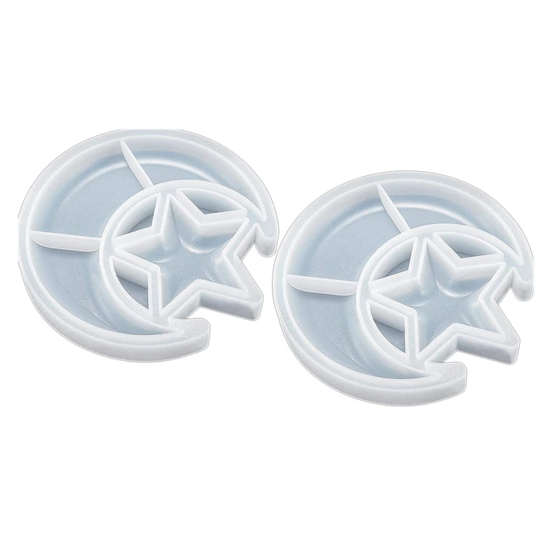 

2 Pieces Star Moon Jewelry Tray Resin Mold, Moon Phase Storage Box Silicone Mold For DIY Epoxy Resin Craft