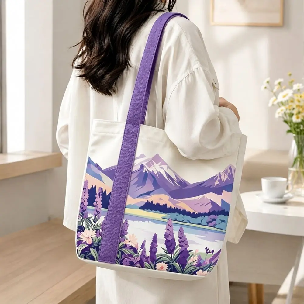 Gifts Lavender Canvas Bag Reusable Lightweight Tote Bag Versatile Large Capacity Lunch Bag Women's Accessories