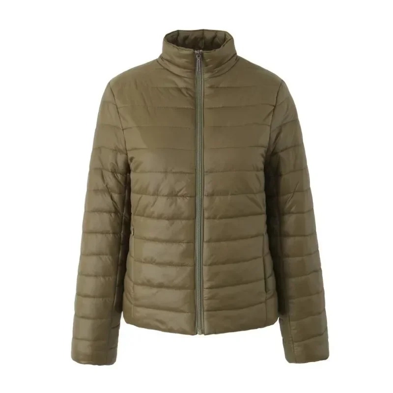 Chaqueta corta de algodón con cuello levantado para mujer, Chaqueta ajustada y adelgazante a rayas, Chaqueta de algodón de talla grande, otoño e invierno, 2024