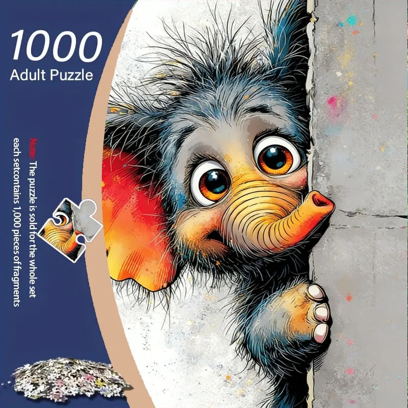 1000 pièces de puzzle d'éléphant en fourrure mignon |   27,55-19,69 pouces Puzzle en carton, puzzle portable pour couple, famille, gamer, art et Puz