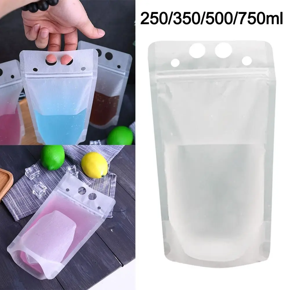 50Pcs Juice Coffee Drinks Kitchen Vertical Seal Pouches Frosted Disposable Reclosable Juice Drinking Bags for Party