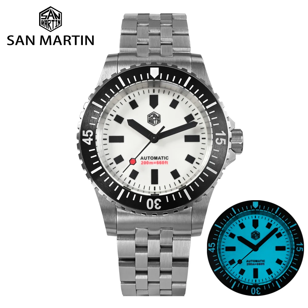 San Martin Men Diving Watch 41mm Miyota 8215 Original Design Automatic Mechanical Bracelet Waterproof 20 Bar Luminous BGW9