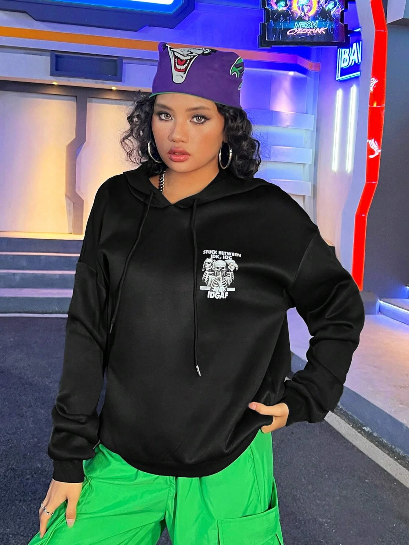 Trendy skull Print Hoody Female Fashion Hip Hop Street Crewneck Sweatshirt vintage Oversize Hooded Loose Casual Sportswears
