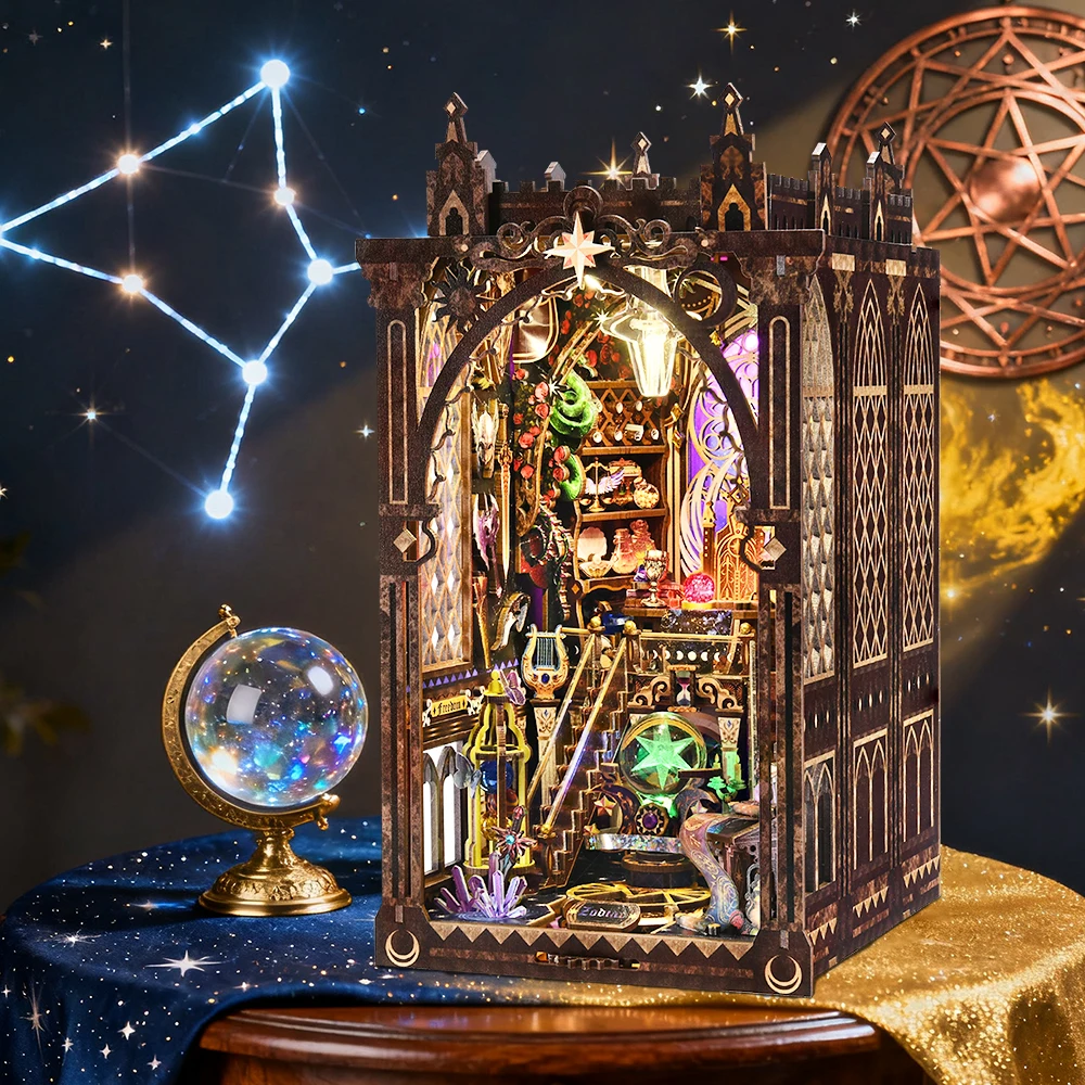 

Набор книжных уголок, двенадцать созвездий, 3D DIY, деревянная головоломка, книжная полка ручной работы, модель кукольного домика, подставка для книг, украшение для дома