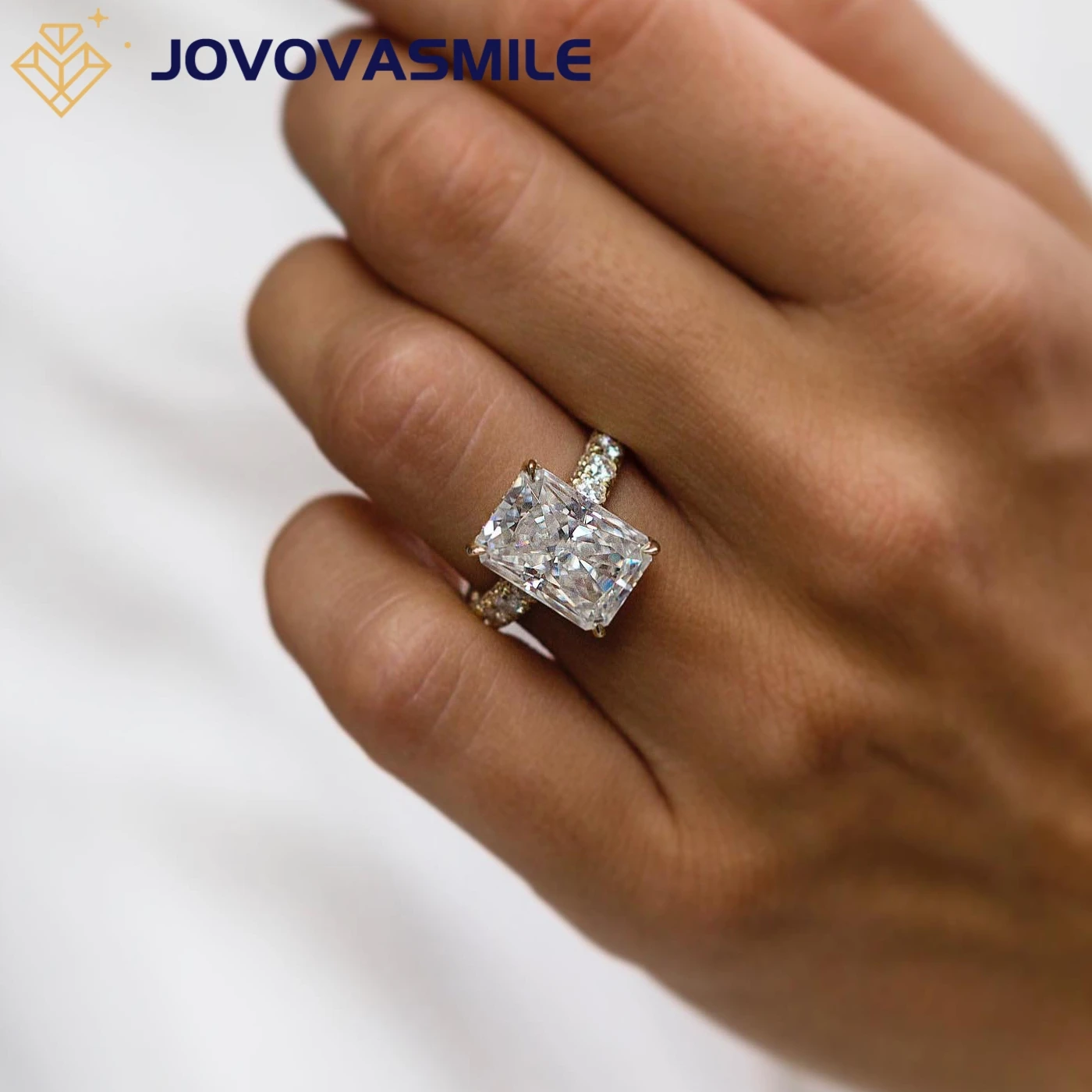 

JOVOVASMILE 8 Carat Moissanite Rings 13x9mm Crushed Ice Radiant Cut 14K Solid Gold Setting for Woman with GRA