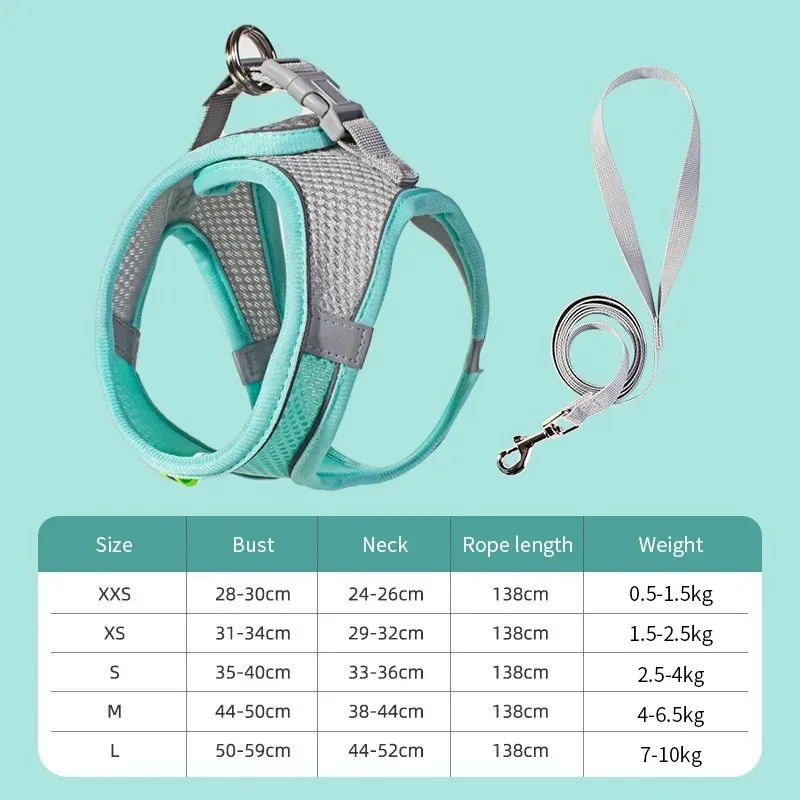 Hundegeschirr-Leine-Set für kleine Hunde, verstellbares Welpen-Katzengeschirr, Weste, französische Bulldogge, Chihuahua, Mops, Outdoor-Walking-Leine – Detail 1