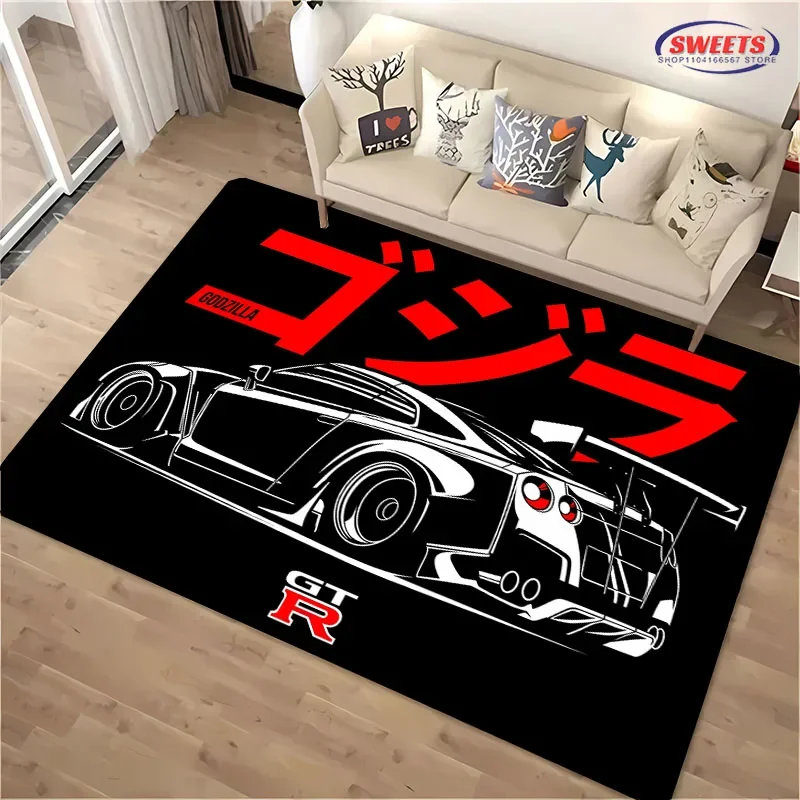 

Классический коврик для гоночного автомобиля с 3D HD-печатью GTR, ковер для гостиной, спальни, дивана, коврик для декора, нескользящий напольный коврик Alfombra
