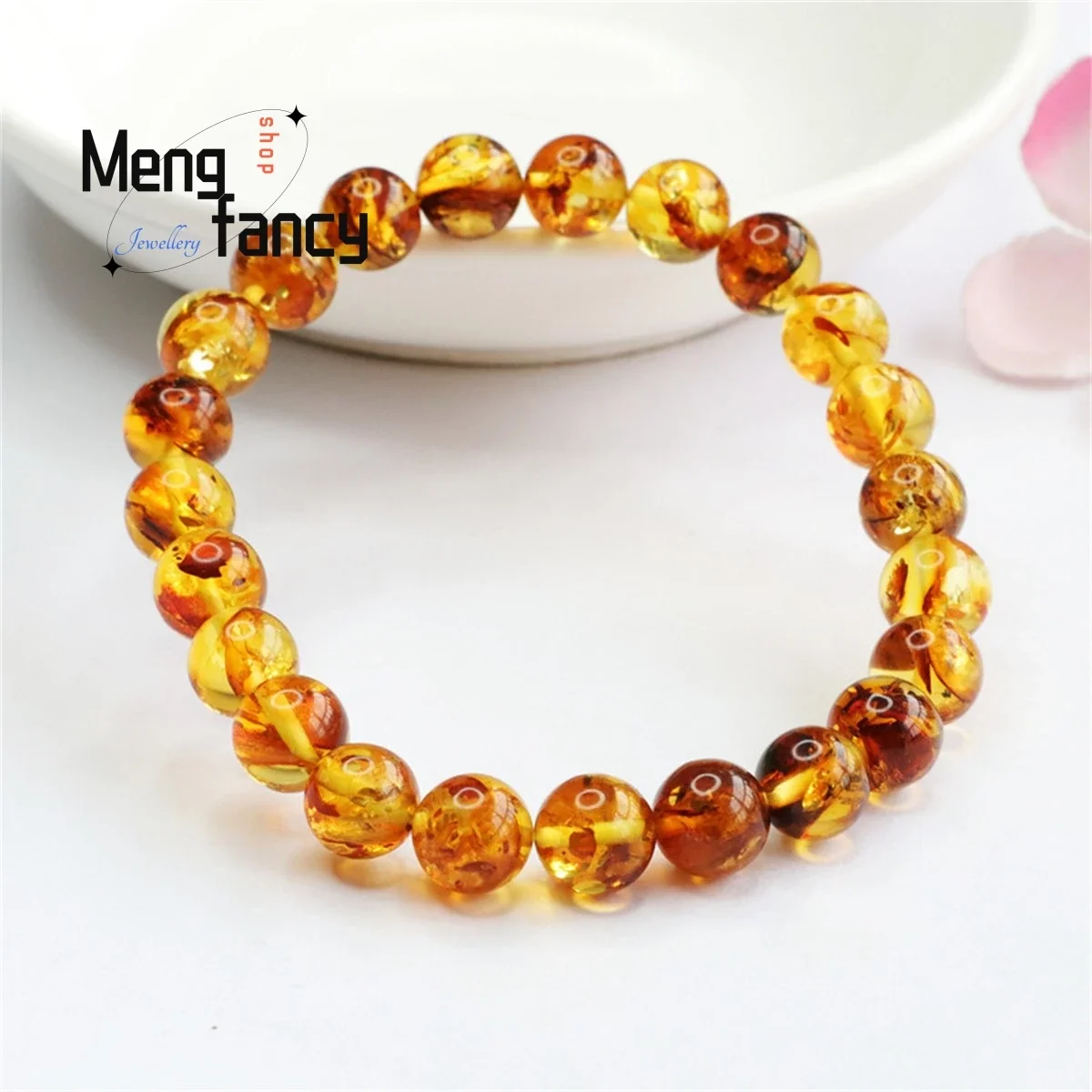 Natural Flower Pearl Amber Gold Honey Wax Bead String Bracelet Simple Elegant Personalized Fashion Versatile Exquisite Jewelry