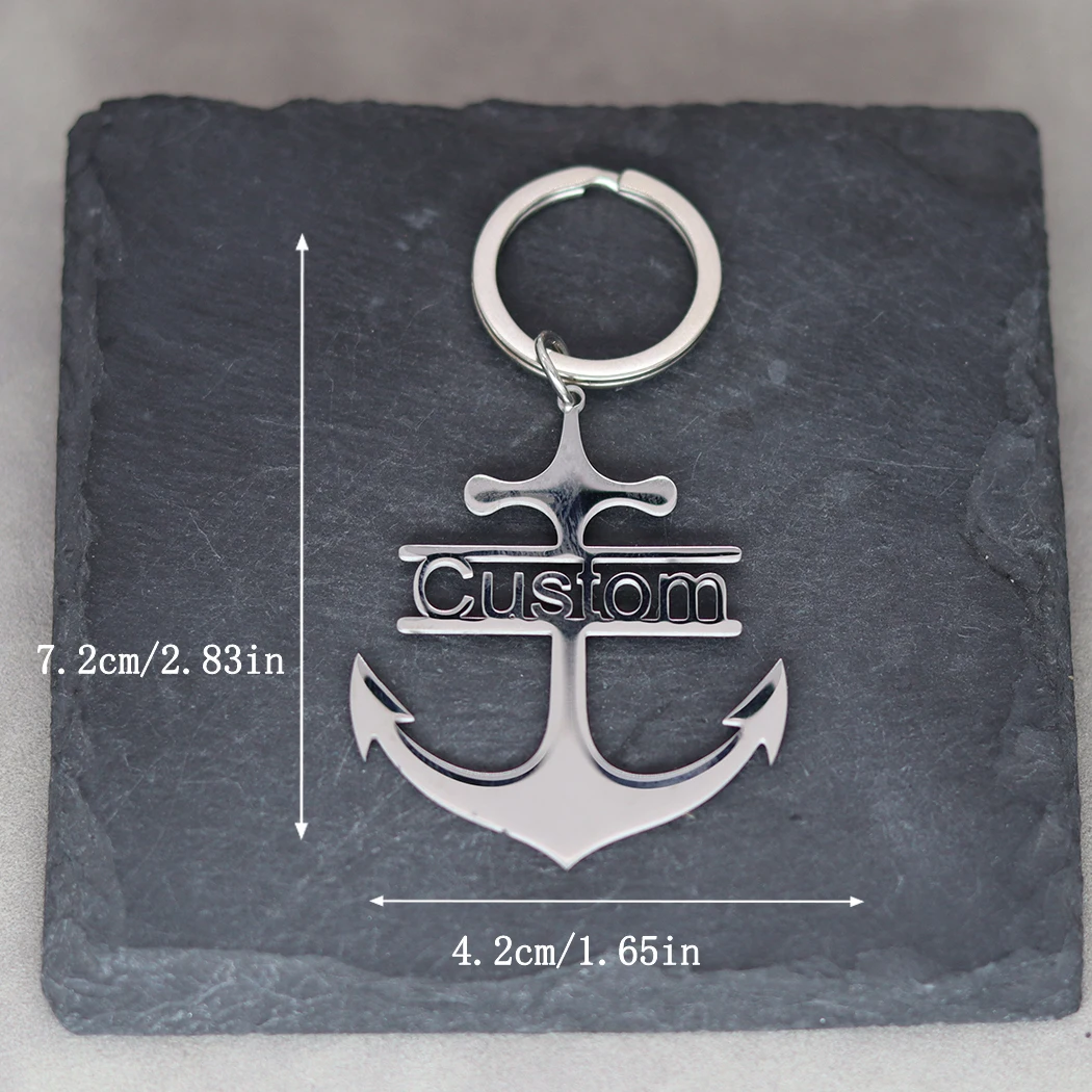 QIMING Custom Name Boat Anchor Keychain For Men Stainless Steel Customized Pendant Key Ring Personalized Jewelry Birthday Gift