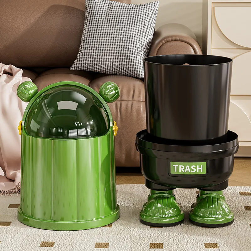 Creative Cartoon Cactus Shape Trash Can with Transparent Top Cover Turn Living Room & Bedroom into a Childlike Space Instantly