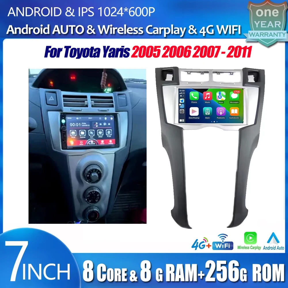 

4G 7 "сенсорный экран для Toyota Yaris 2005 2006-2011 Автомобильный Carplay Auto Android 15 Радионавигация GPS Мультимедийный видеоплеер BT