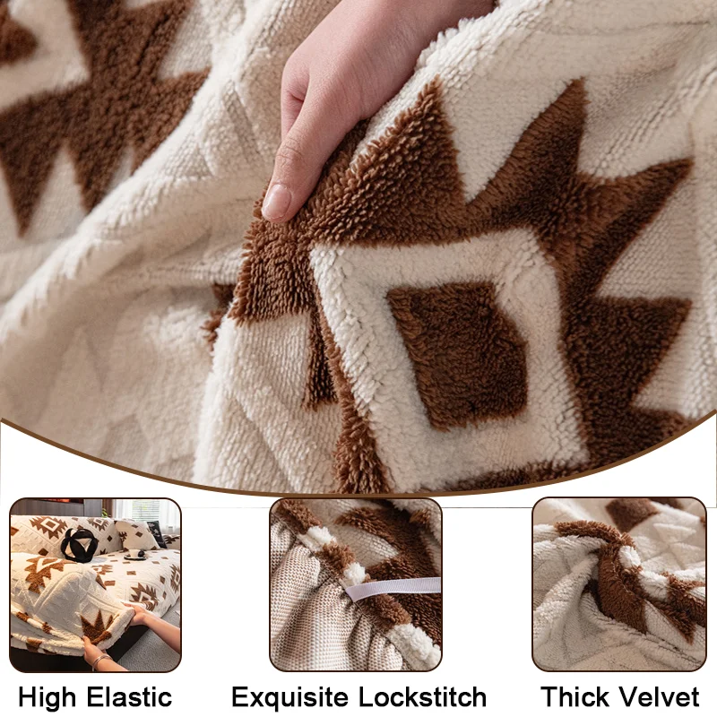 Bohemian Style Thickened Shu Velveteen Sofa Cover Stretch Full Wrap Sectional L Shape Couch Slipcover for Living Room 1-4 Seats
