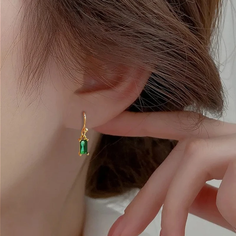 

925 Sterling Silver Geometric Chic Square Colored Zircon Drop Earring for Women Fine Jewelry High Luxury Vintage Accessories