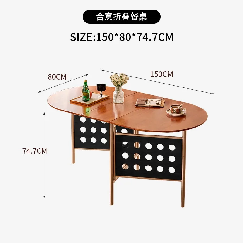 Nordic solid wood foldable rock slab dining table oval dining table medium antique household small retractable dining table