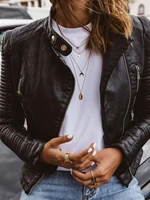Jackets Women Elegant Stand Collar Faux Leather Coats Streetwear Zipper Splice Pockets Jacket Slim Fit High Street 2024 6