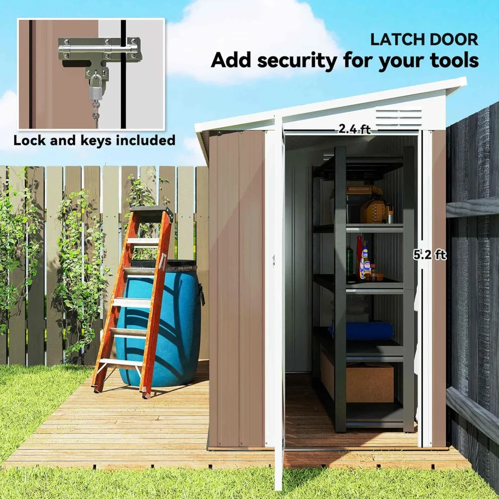 

4' x 8' Metal Outdoor Storage Shed, Lean to Storage Shed, Garden Tool Storage House with Lockable Door and 2 Air, Customized
