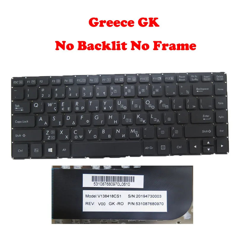 C=For Laptop Black No Frame Keyboard  Getac V138418CS1 V00 GK-RO 531087680970 V138418DS1 531087680969 Greece GK Without Backlit