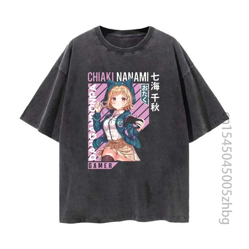 

Chiaki Nanami Anime Woman Shirt Streetwear Harajuku Vintage Distressed Tshirt Manga Graphic T Shirt Men Tops Tees