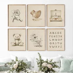Fairy Tale Sketch Retro Toys Poster Print Canvas Art Pictures Home for Children Bedroom and Nursery Decor Frameless Painting