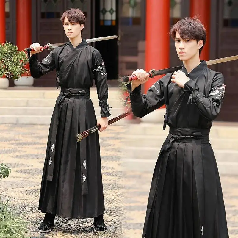 

Ming Style Male Modern Hanfu Set Student Men Wuxia Cosplay Costume Ancient Swordsman Chinese Clothing Black Outfit Spring Summer