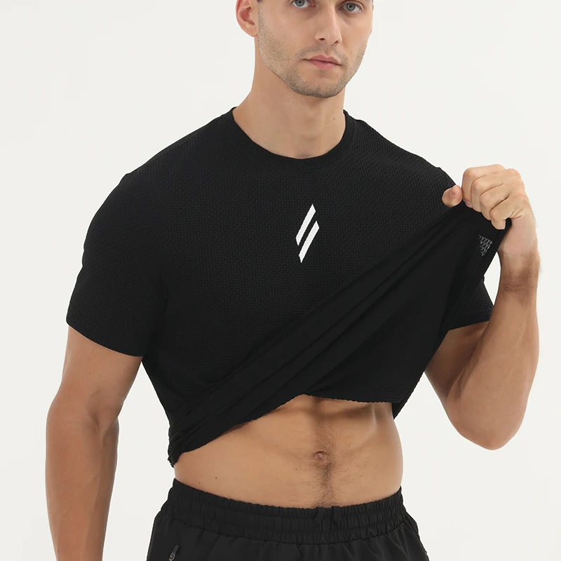 

Summer mesh ice silk T-shirt men's short-sleeved round neck men's black T-shirt top cool quick dry fitness training running